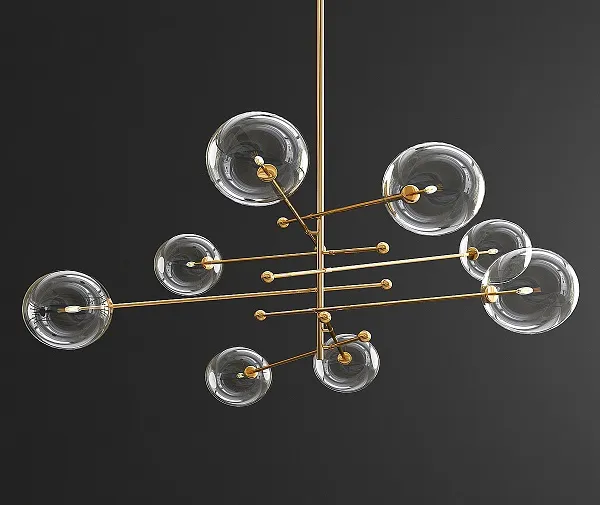 Glass globe mobile arm chandelier gold