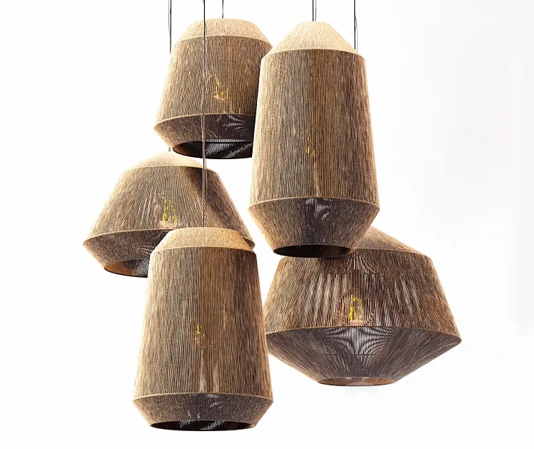 Lamp wood rotang wicker barrel