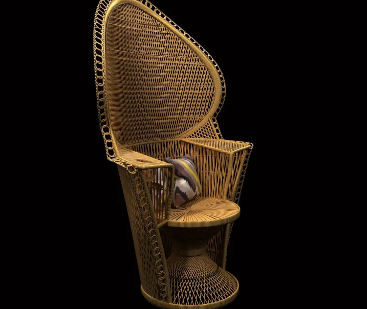 Wicker rattan fan back peacock chair vintage