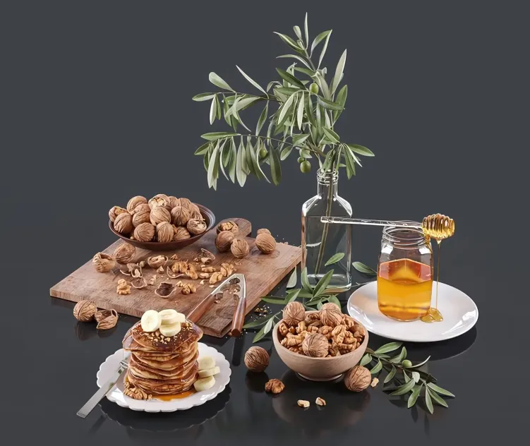 With pancakes walnut