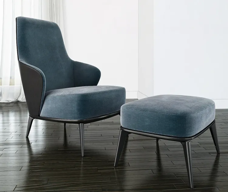 Minotti Leslie long backrest armchair ottoman leather