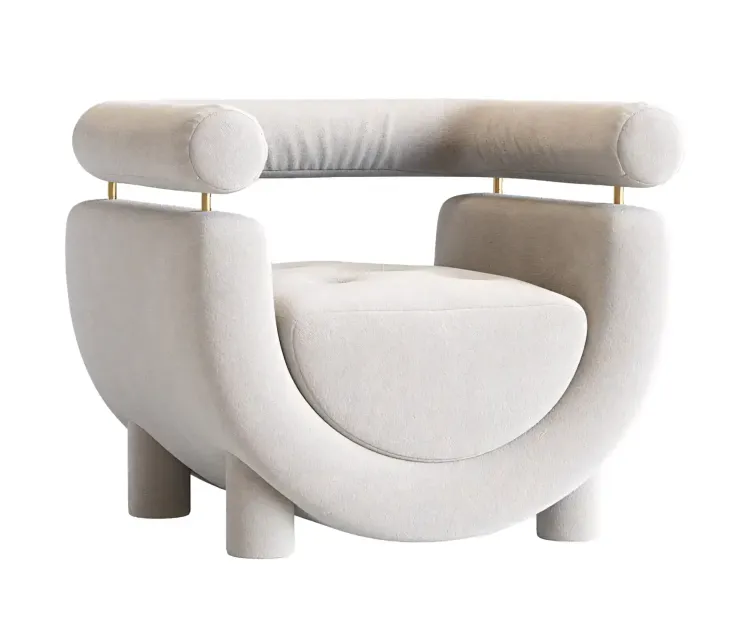 Mel Armchair Wood Brass Beige Jacquard Velvet Pearl