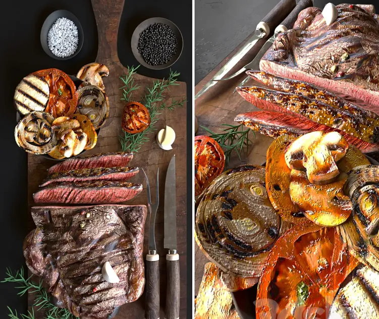 Baked Meat with Grilled Vegetables with Spices