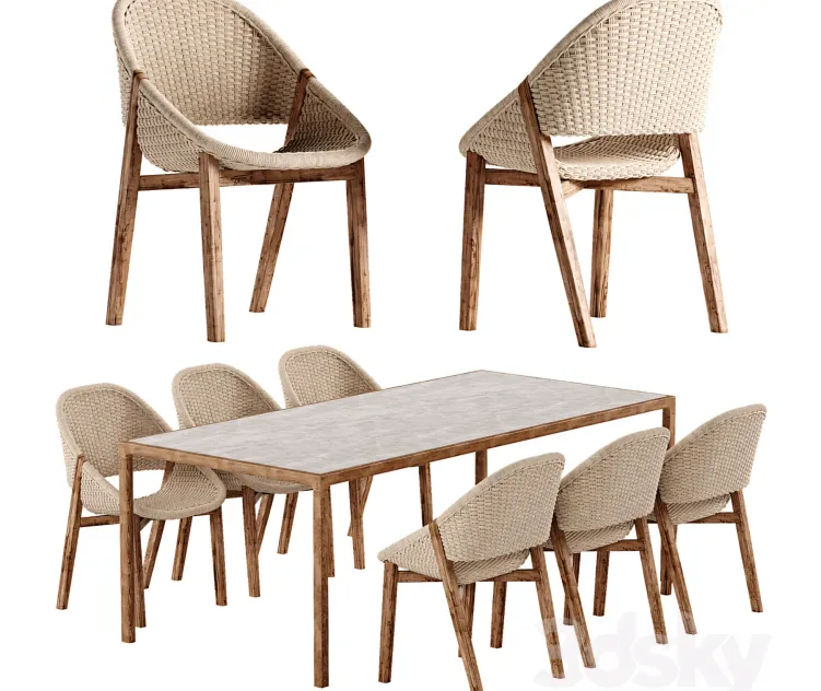 Tribu Elio Chair Illum Teak Table Set