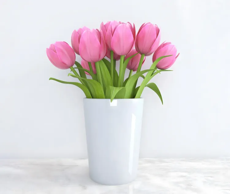 Bouquet of pink tulips in a vase
