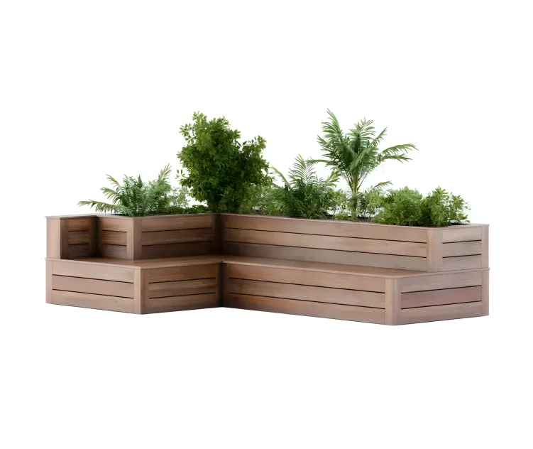 Roof garden back yard furniture bench with flower box