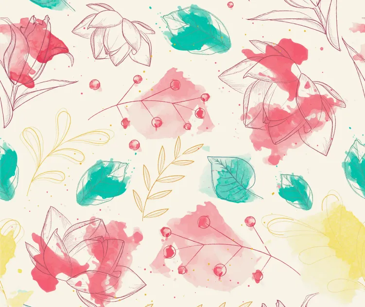Watercolor Splashes With Hand Drawn Flowers Background 2