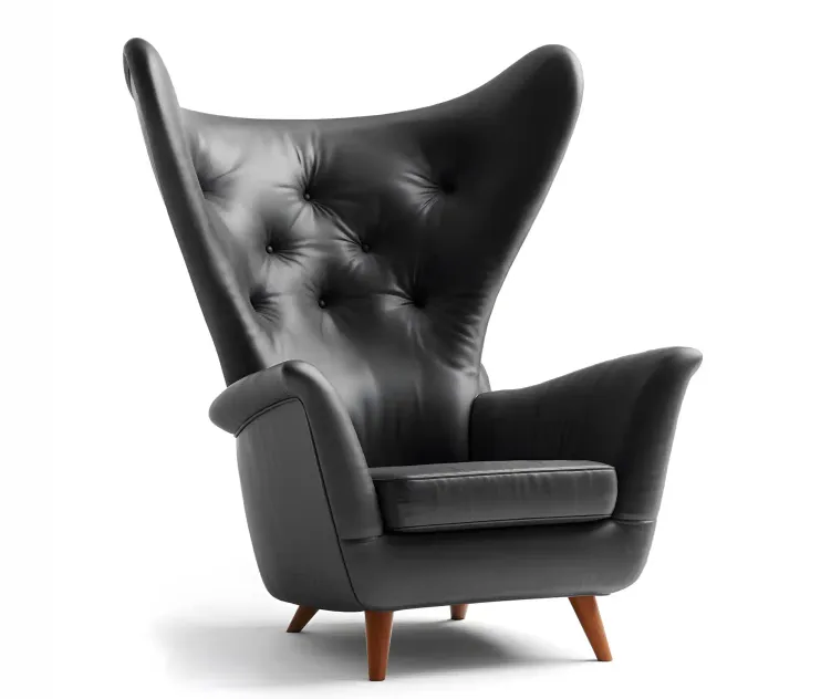 Black leather wing lounge chair