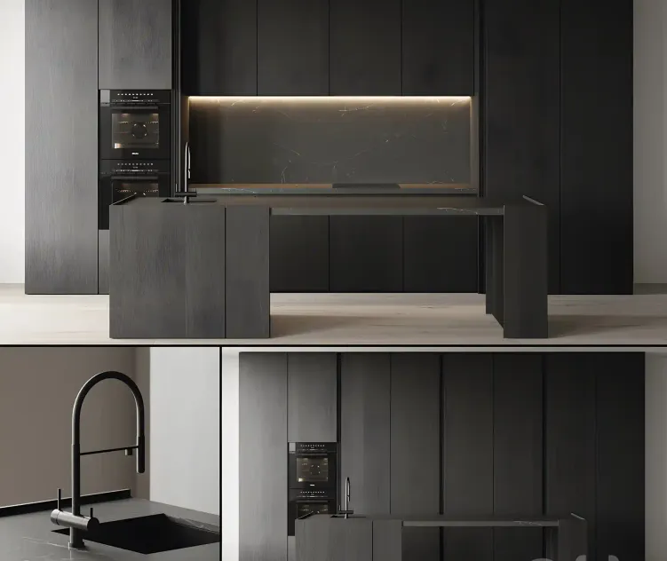 Kitchen with omoikiri mixer