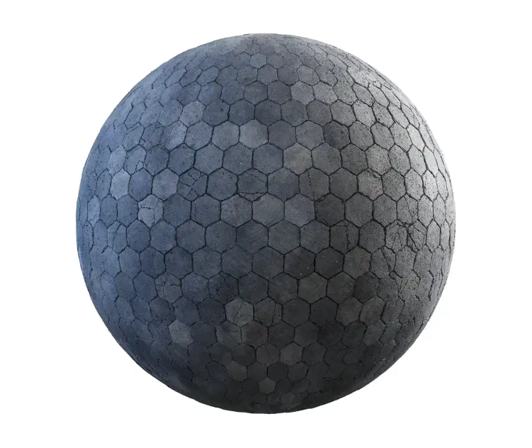 Cracked grey hexagon concrete pavement