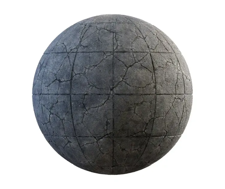 Cracked grey square concrete pavement