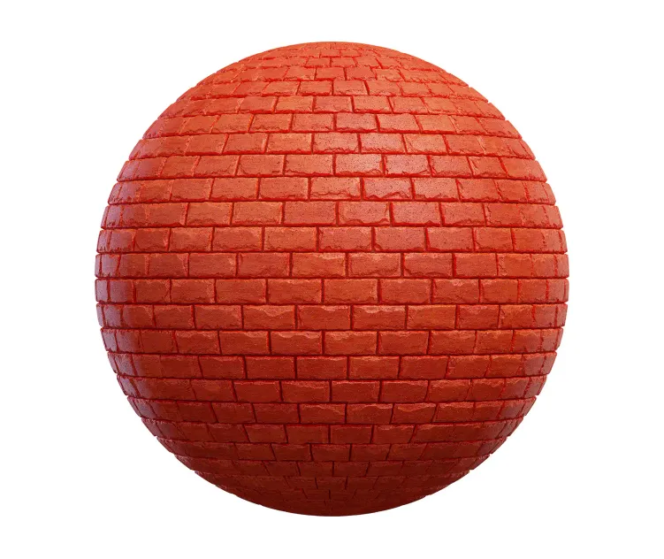 Damaged and painted red brick wall
