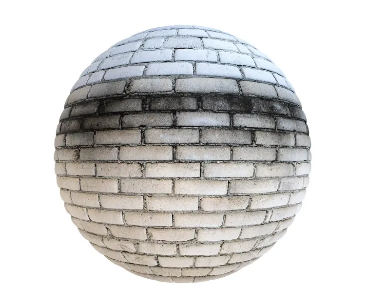 White brick wall with dirt