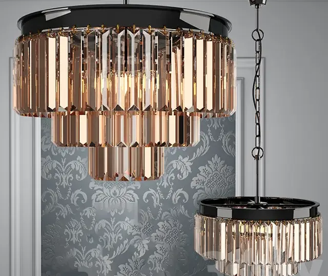 Chandelier rh odeon smoke glass fringe