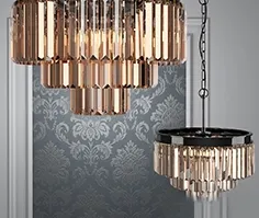 Chandelier rh odeon smoke glass fringe rings