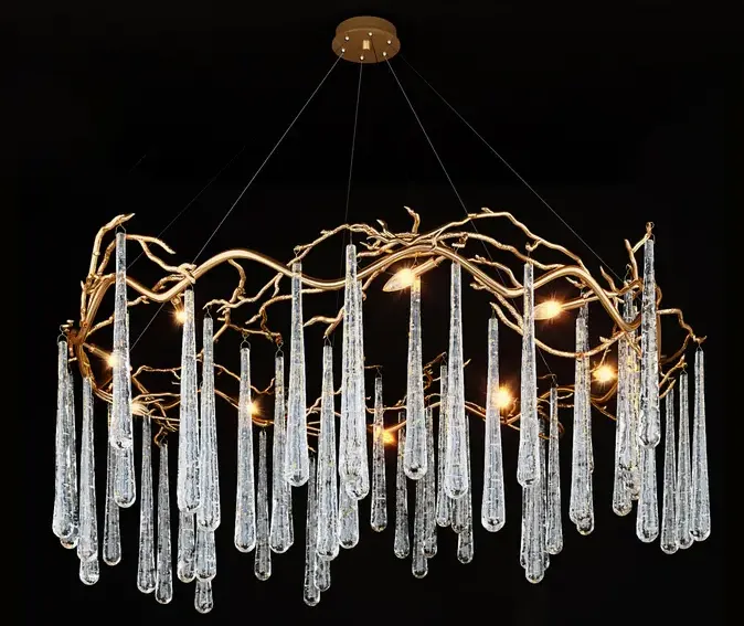 John richard brass glass teardrop eight light chandelier