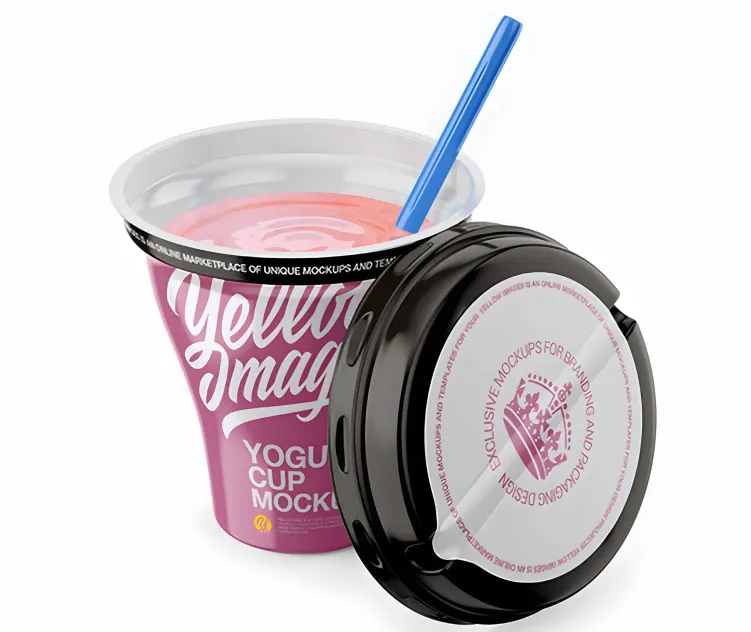 Opened g Yogurt Cup With Straw