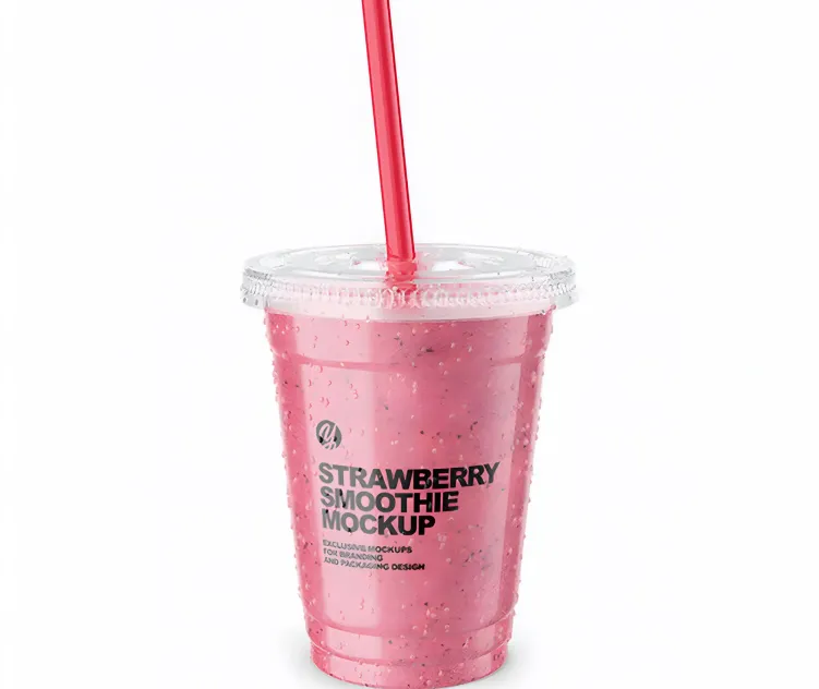 Strawberry Smoothie Cup With Straw