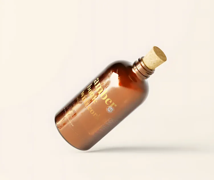 Amber Glass Bottle With Cork 02