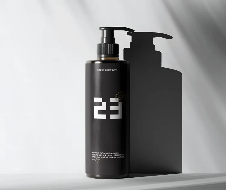 Amber Glass Slim Pump Bottle With Shadows 01