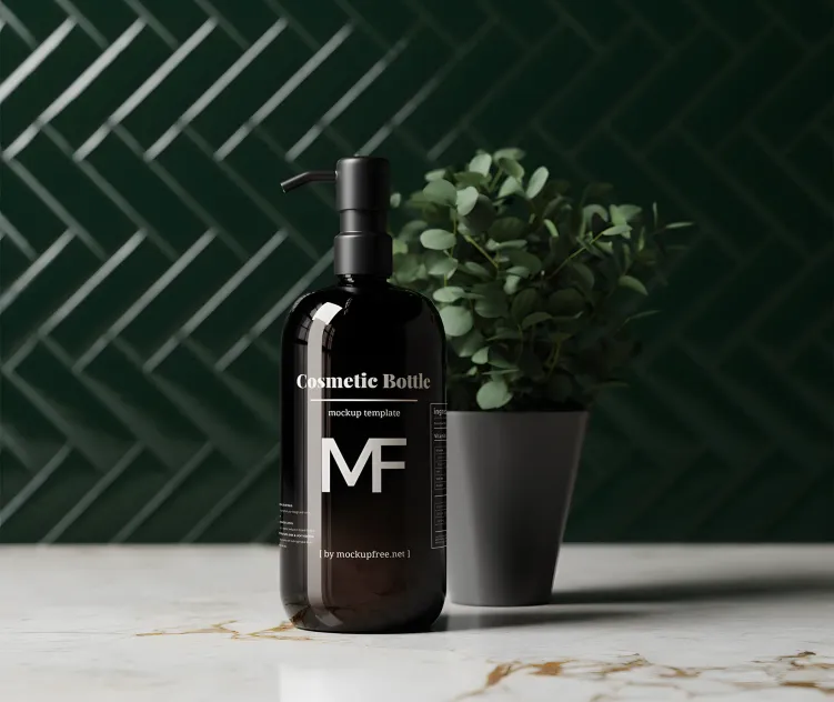 Black Pump Bottle Featuring an Eucalyptus Plant 03