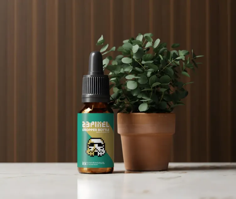 Amber Glass Dropper Bottle With Eucalyptus Plant 01