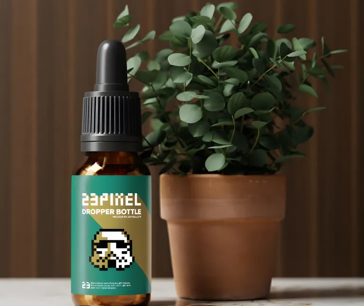 Amber Glass Dropper Bottle With Eucalyptus Plant 02