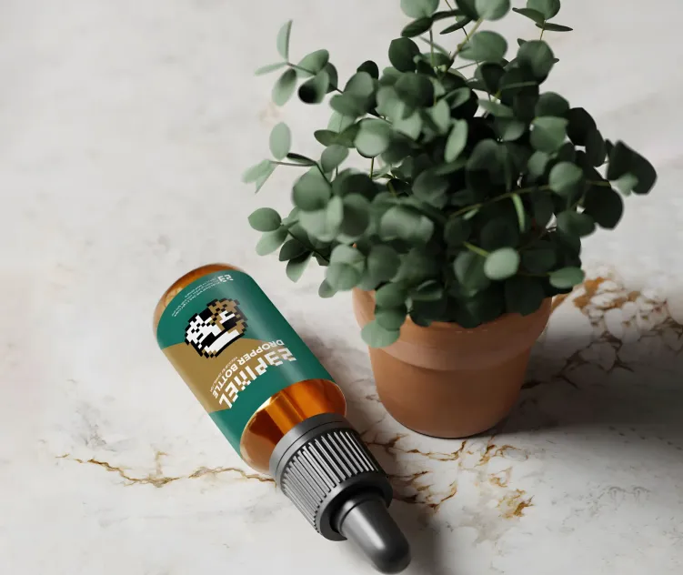 Amber Glass Dropper Bottle With Eucalyptus Plant 05