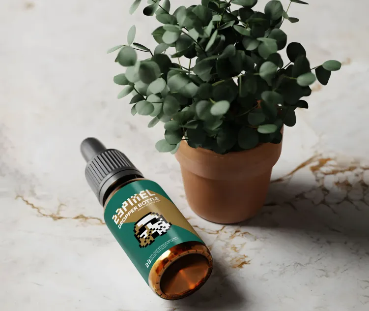 Amber Glass Dropper Bottle With Eucalyptus Plant 06