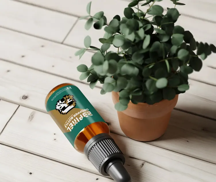 Amber Glass Dropper Bottle With Eucalyptus Plant 07