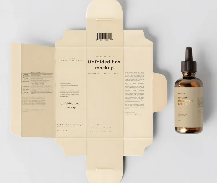 Unfolded Box and Amber Glass Dropper Bottle 02