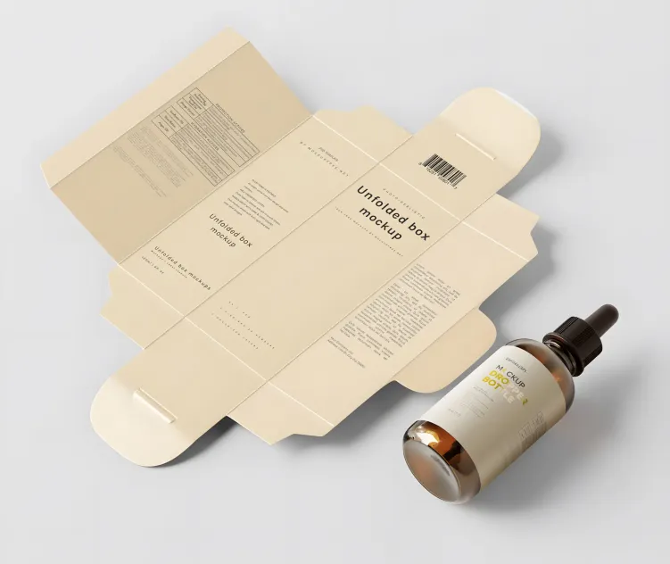 Unfolded Box and Amber Glass Dropper Bottle 03