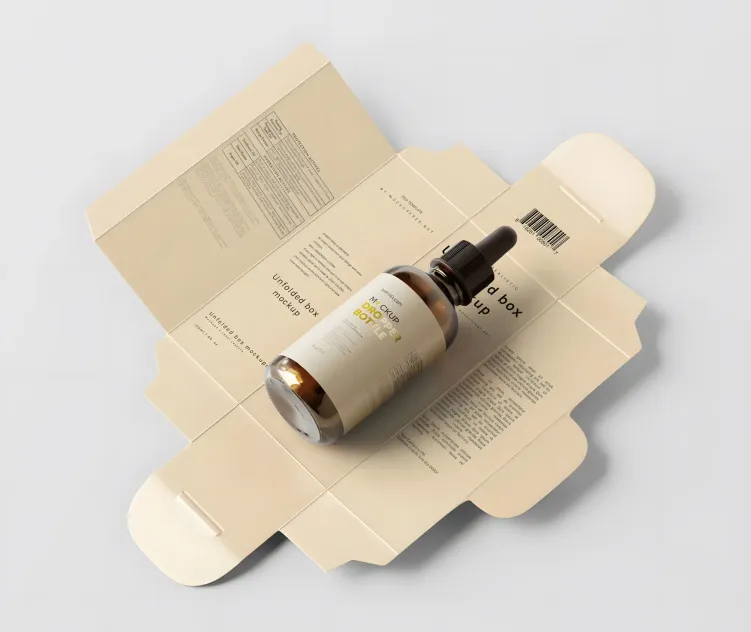 Unfolded Box and Amber Glass Dropper Bottle 04