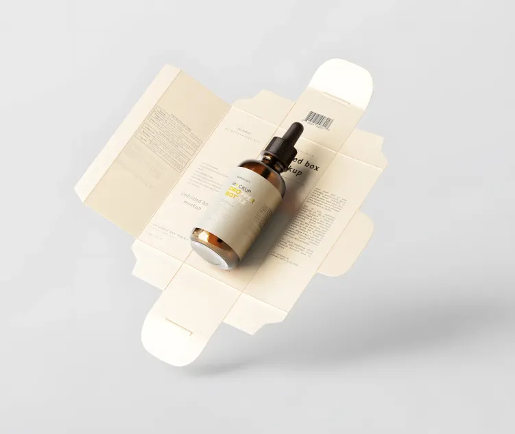 Unfolded Box and Amber Glass Dropper Bottle 05