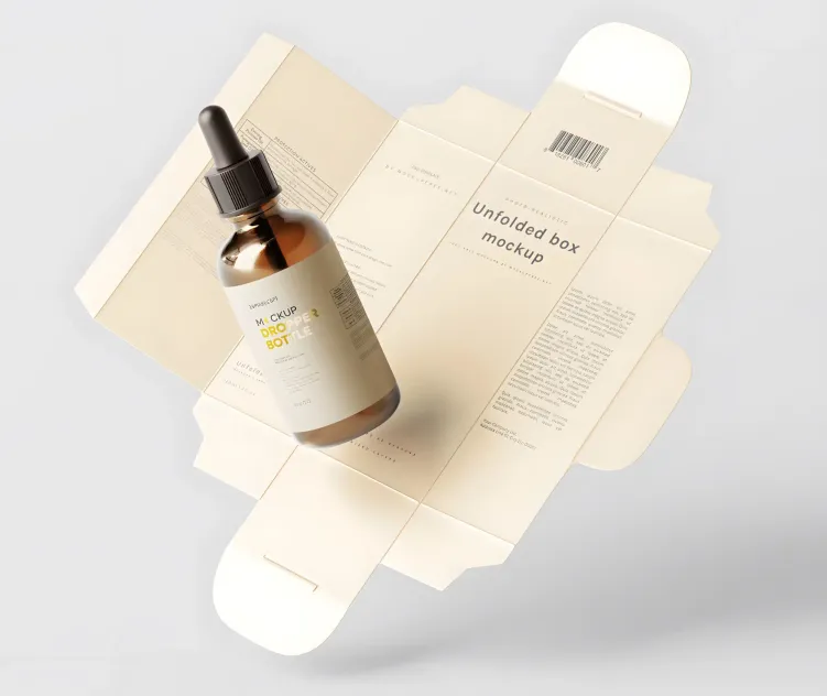 Unfolded Box and Amber Glass Dropper Bottle 06