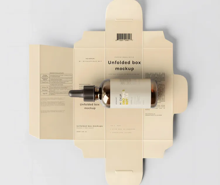 Unfolded Box and Amber Glass Dropper Bottle 07