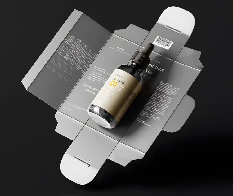 Unfolded Box and Amber Glass Dropper Bottle 08