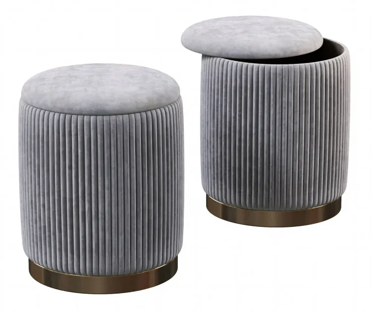 Channeled gray storage ottomans of