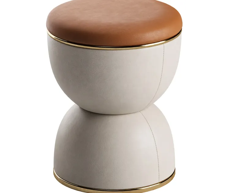 Hourglass Shaped Leather Pouffe Cesare