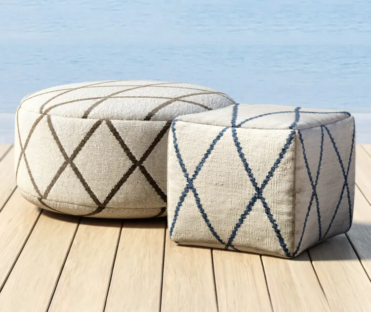 Outdoor hand knotted moroccan tile flatweave pouf