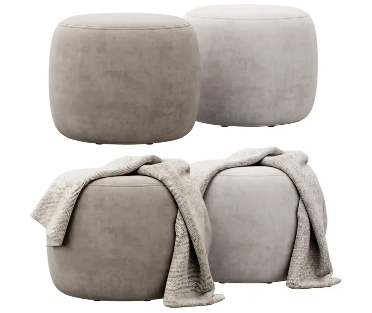 Wide Velvet Round Footstool Ottoman by Gardeco