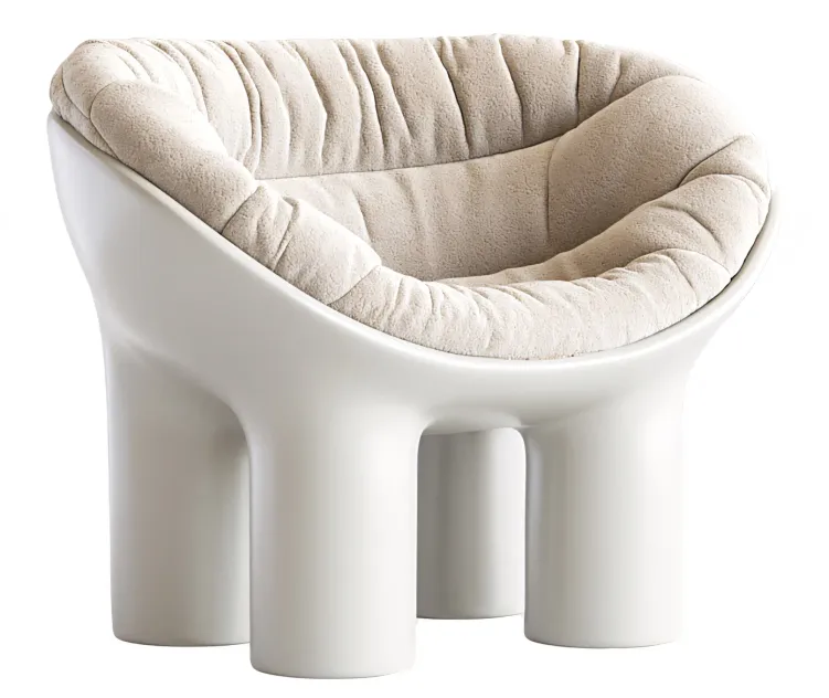 Roly poly polyethylene armchair in concrete with cushions