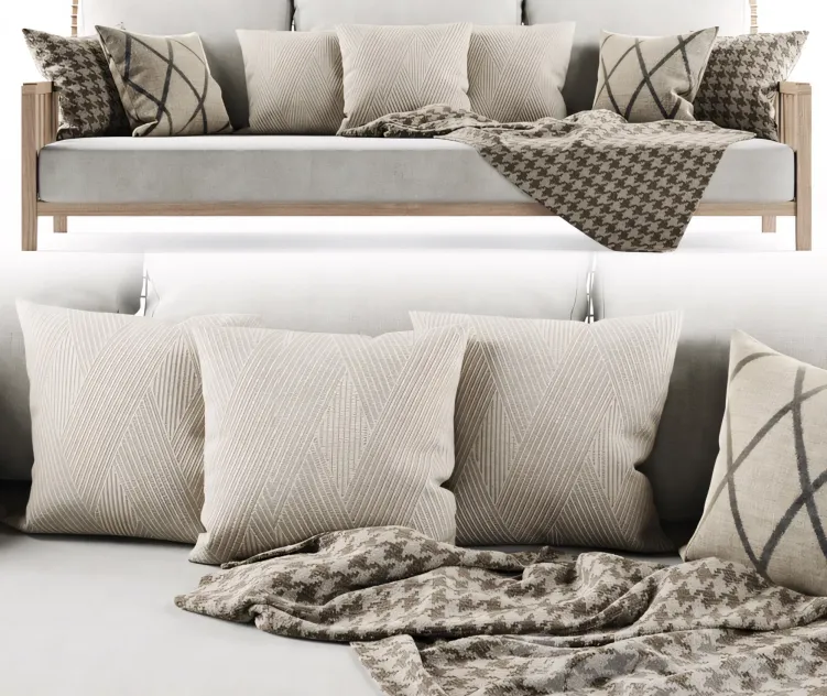 Three seater garden sofa with plaid