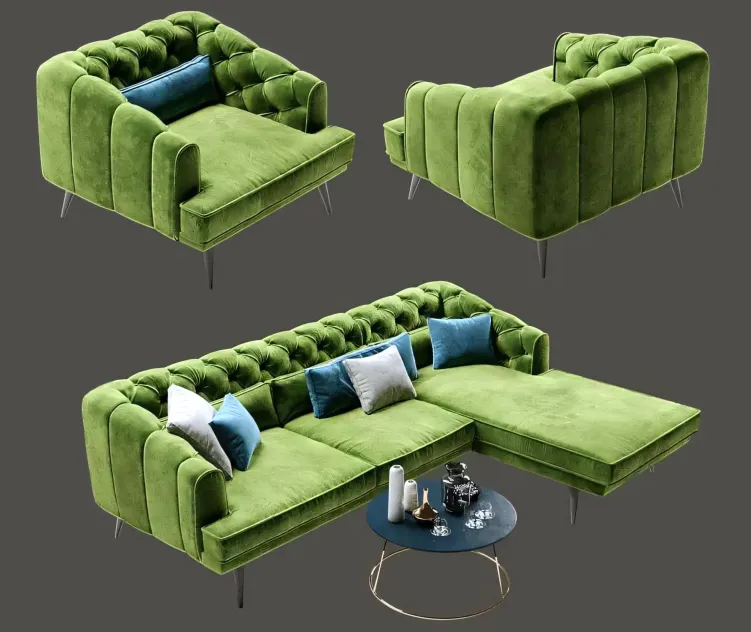 Earl gray corner sofa with chaise armchair