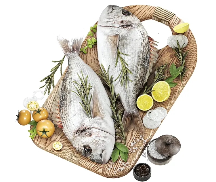 Fresh fish with vegetables herbs