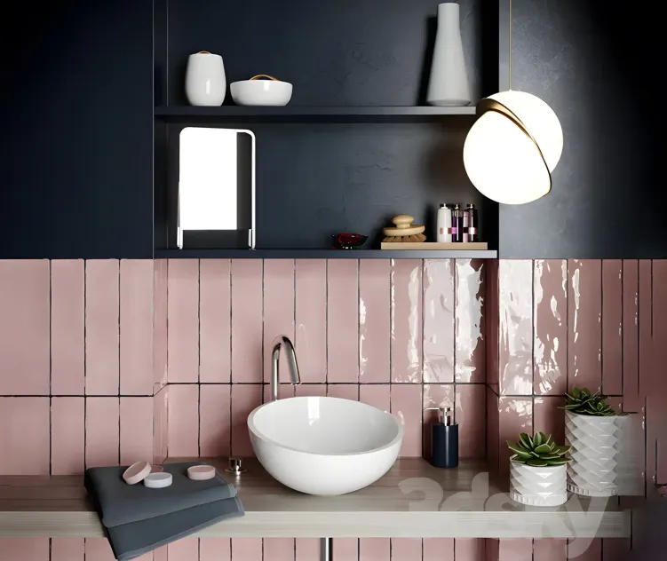 Bath set decoration with pink stone