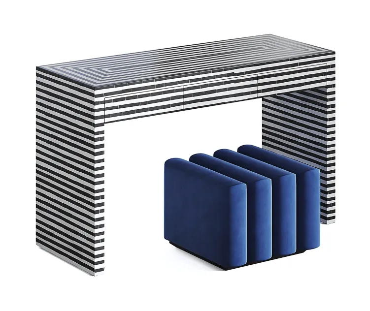 Black white indian bone inlay table by loft concept