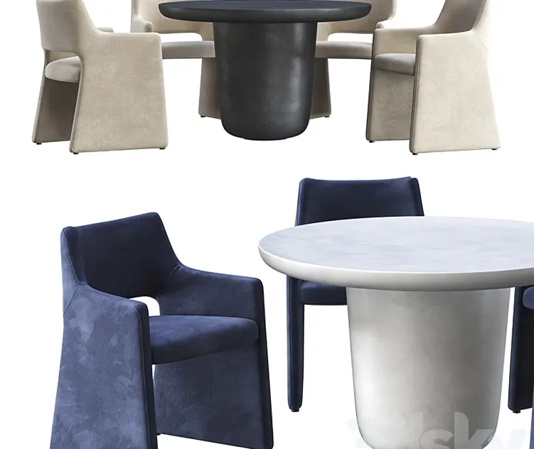 Dining table cb lolaand chair cb foley faux mohair navy