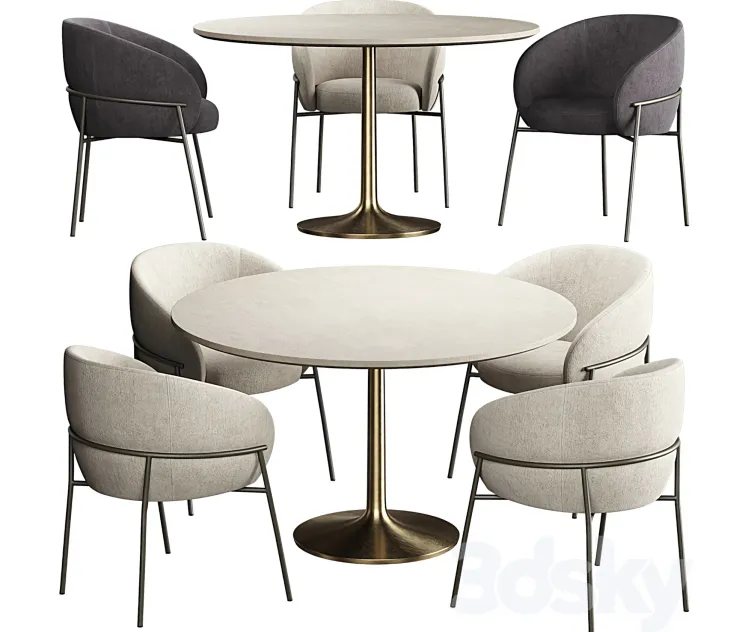 Rimo chair brown marble dining table with brass base