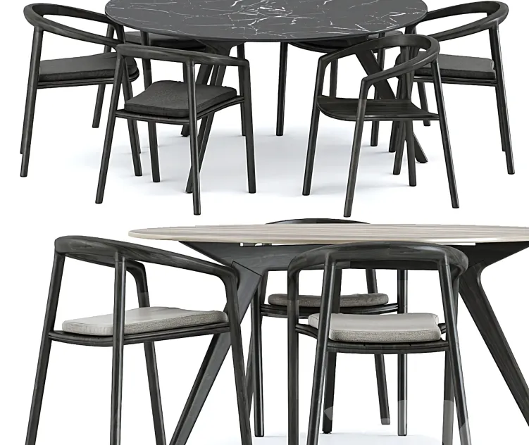 Solid armchair teak nero table cf by manutti